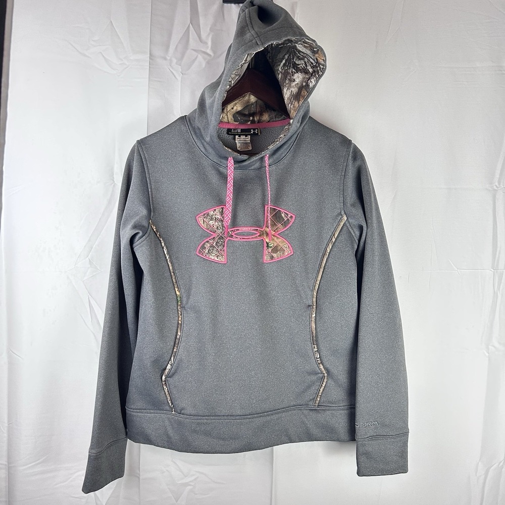Under Armour Hooded Hoodie Sweatshirt Women's Medium Gray‎ Camo Storm